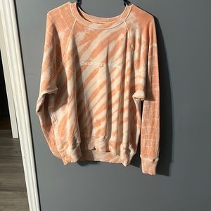 Orange Sweatshirt “please just trust me” Lettering